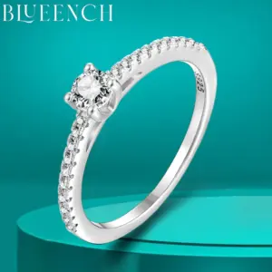 BLUEENCH 4mm D Color Moissanite Ring for Woman Wedding Jewelry with GRA 925 Sterling Sliver Plated 18k White Gold Wedding Band