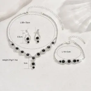 4PCS Fashion Elegant Crystal Jewelry Sets for Women Rhinestones Necklace Ring Earrings Bridal Wedding Party Jewelry Sets