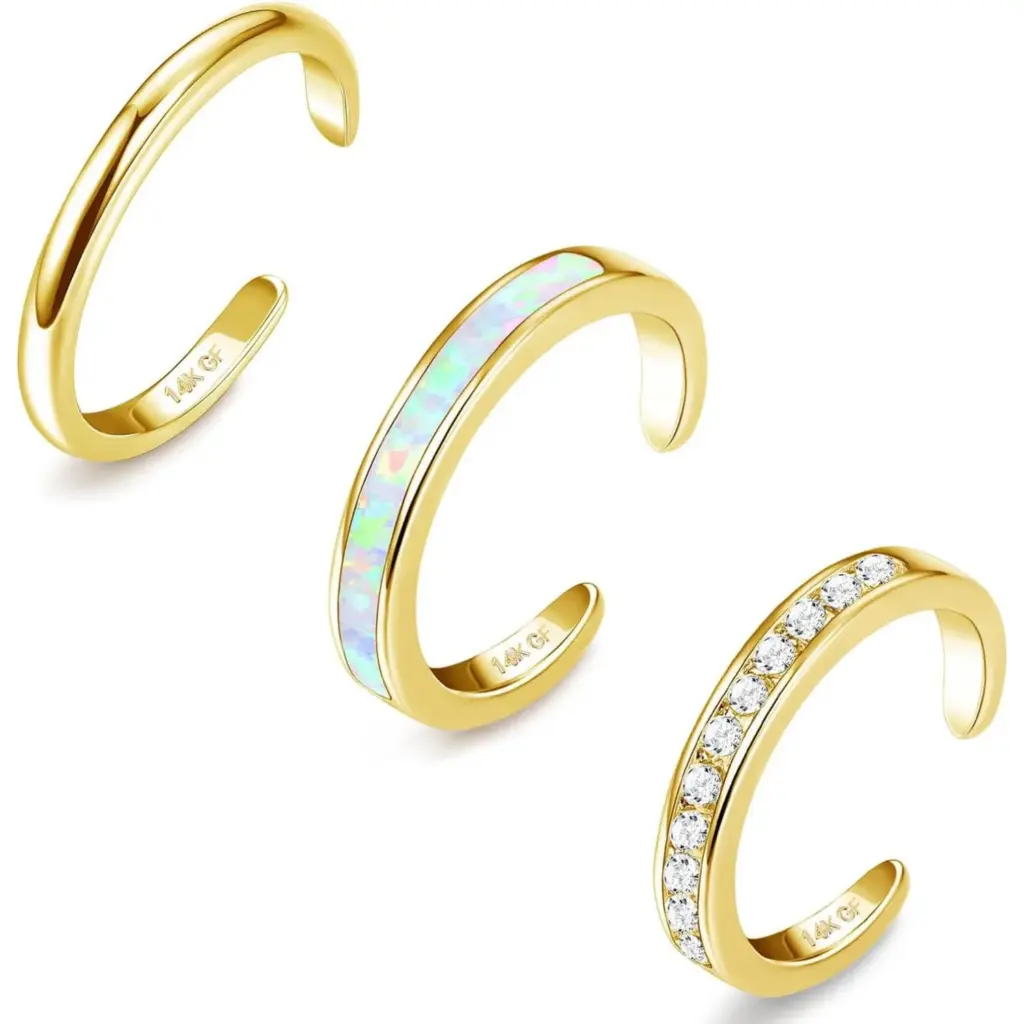 Bobisty 14K Gold Plated Toe Rings for Women Adjustable Toe Ring Cute Opal Flower Toe Rings Open Band Beach Summer Foot Jewelry
