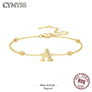 Original 925 Sterling Silver Zircon 18K Gold 26 Letter Bracelets For Woman Simple Fashion Jewelry Wedding Party GiftS Jewelry A