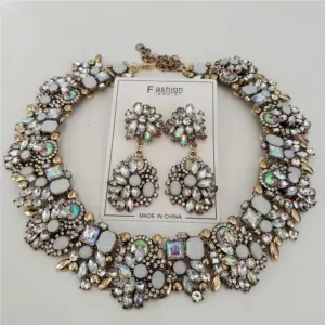 2026 New Fashion Crystal Rhinestones Large Collar Choker Necklace Earrings Women Jewelry Sets Indian Statement Wedding Necklace
