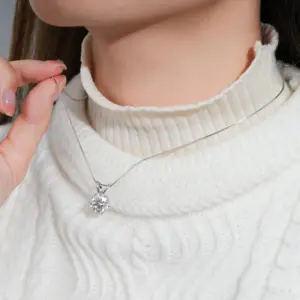 RAPRGOLD Certified 0.5-5ct Moissanite Pendant Necklaces S925 Sterling Silver Solitaire Necklace Chains For Women Jewellry Gifts