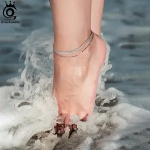 ORSA JEWELS 925 Sterling Silver Italian 2mm Sparkle Mirror Chain Anklets for Women Gold Foot Bracelet Ankle Straps Jewelry SA29