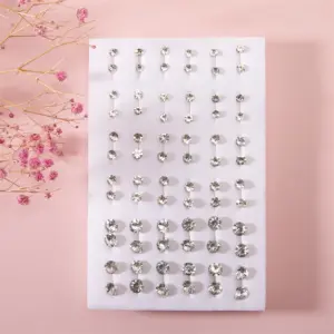 36Pair Mixed Size White Color Crystal Stud Earrings Set Women Girls Small Plastic Geometric Rhinestone Earrings Set Jewelry Gift