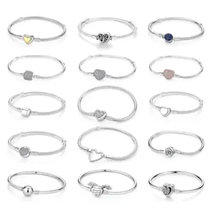 Original 925 Sterling Silver Bracelets Bangles Love Heart Clip Charms Beads Snake Chains For Women Rose Gold DIY Luxury Jewelry