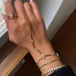 2026 New Long Tassel With Slippy Bar Bling Round Oval Triangle CZ Setting Women Unique Bracelet Wrap One's Finger Jewelry