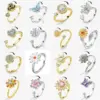 Luxury Butterfly Sunflower Fidget Spinner Ring Anxiety for Women Crystal Flower Anxiety Finger Rings Anti Stress Wedding Jewerly