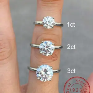 925 Sterling Silver 1-3 Carats Gorgeous Fashion Round Zircon Ring For Women Match Daily Outfits Luxury High Quality Fine Jewelry