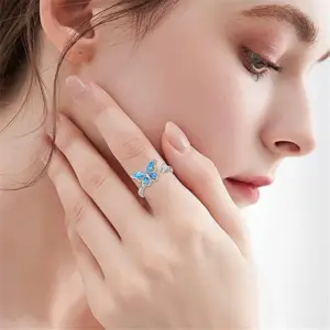 Luxury Butterfly Sunflower Fidget Spinner Ring Anxiety for Women Crystal Flower Anxiety Finger Rings Anti Stress Wedding Jewerly