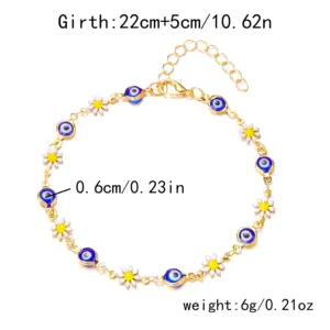 Vintage Enamel Daisy Flower Anklets for Women Turkish Blue Evil Eye Ankle On the Leg Bracelet Summer Beach Travel Jewelry Gift