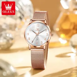 OLEVS Watches Woman 5653 Mesh Strap Quartz Watch Original Chronograph Date Watches For Woman Waterproof Luminous Ladies Watch