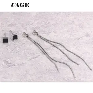 UAGE Silver Color Color Elegant Black Square Enamel Stud Earring for Woman Girl 316L Stainless Steel Fashion Jewelry