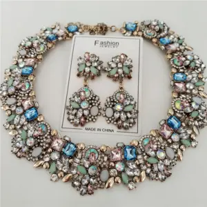 2026 New Fashion Crystal Rhinestones Large Collar Choker Necklace Earrings Women Jewelry Sets Indian Statement Wedding Necklace