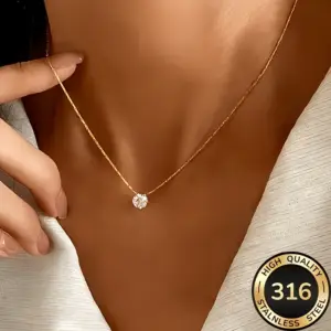 Waterproof Hypoallergenic 316L Stainless Steel Solitaire Necklace Cubic Zirconia Chain Necklaces For Women Fashion Jewelry ﻿
