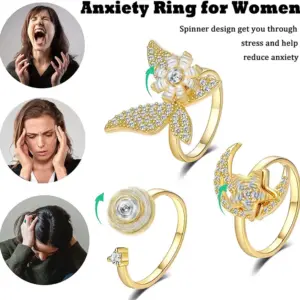 Luxury Butterfly Sunflower Fidget Spinner Ring Anxiety for Women Crystal Flower Anxiety Finger Rings Anti Stress Wedding Jewerly