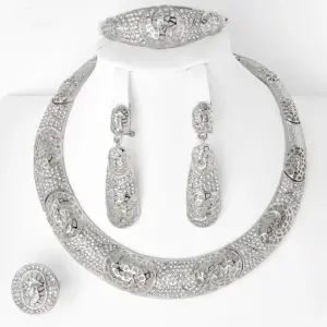 Sunny Jewelry Fashion Bridal Wedding Set Zircon Classic 24K Gold Plated Earrings Necklace Bracelet Ring 4pcs set For Women Gifts