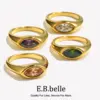 E.B.belle Horse Eye Zircon Seal Ring Colorful Hypoallergenic 316L Stainless Steel Decoration 18K Gold Plated Jewelry