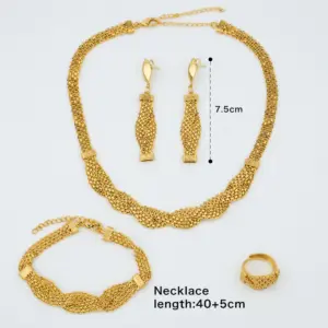 Fashion Women Jewelry Twist Design Choker Necklace Earrings and Bracelet Ring Gold Color Weddings Jewellery for Dubai African