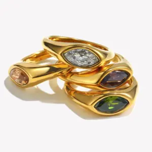 E.B.belle Horse Eye Zircon Seal Ring Colorful Hypoallergenic 316L Stainless Steel Decoration 18K Gold Plated Jewelry