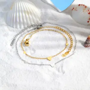 Stainless Steel Heart Anklets for Women, Gold Plated Delicate Anklet Bracelet, Light Luxury Foot Jewelry Party Gifts for Girl
