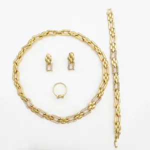 Dubai Gold Color Jewelry Set Cuban Necklace Earrings For Women Bride Wedding Jewelry Banquet Party Gift