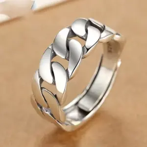 Sam Panda 925 Sterling Silver Rings For Women Men Fine Jewelry Finger Adjustable Open Vintage Chain Ring For Party Birthday Gift
