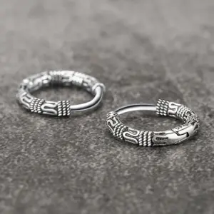 Vintage 925 Sterling Silver Hoop Earrings Pattern Earring For Women Silver Jewelry Korea New