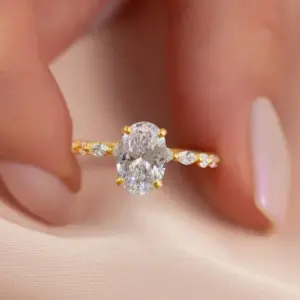 925 Sterling Silver Zircon Golden Oval Round Fashionable Ring For Women Engagement Wedding Luxury High Quality Fine Jewelry
