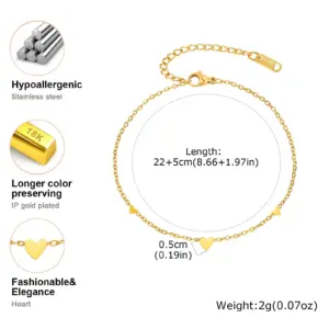 Stainless Steel Heart Anklets for Women, Gold Plated Delicate Anklet Bracelet, Light Luxury Foot Jewelry Party Gifts for Girl
