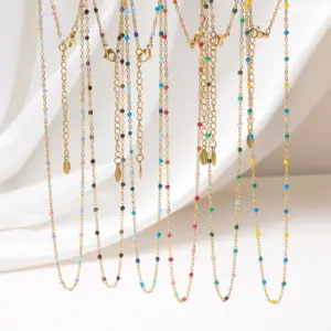 ZMZY Hot Pink Stainless Steel Link Cable Chain Fashion Gold Color Satellite Enamel Beads Necklace for Women Chic Summer Gift
