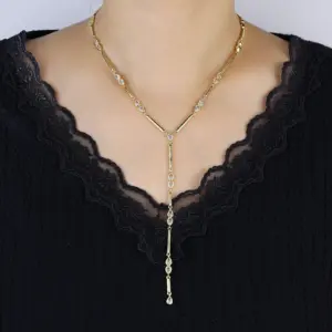 2026 New Long Tassel With Slippy Bar Bling Round Oval Triangle CZ Setting Women Unique Bracelet Wrap One's Finger Jewelry