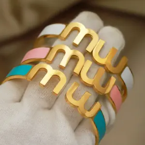 316L Classic Stainless Steel Multicolor Letter M Open Bracelet for Women Elegant Bangles Rust-proof Wrist Jewelry