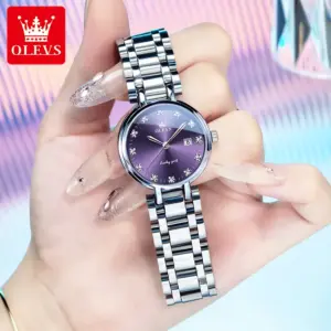 OLEVS 5575 Simple Fashion Quartz Watch For Women Calendar Display Stainless Steel Hand Clock Waterproof Luxury Woman Watches