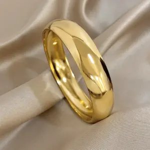 Glossy Gold Plated Stainless Steel Bracelet for Women Men Fashion 10 15 30mm Size Chunky Smooth Cuff Bangles Waterproof Jewelry
