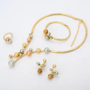Sunny Jewelry Costume Set Lucky Ball Three Tone Earrings Necklace Bracelet Ring For Women Bridal Wedding Anniversary Gift Party