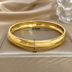 Glossy Gold Plated Stainless Steel Bracelet for Women Men Fashion 10 15 30mm Size Chunky Smooth Cuff Bangles Waterproof Jewelry