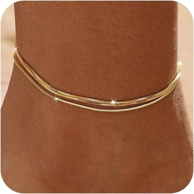 14k Real Gold Plated Anklets for Women Waterproof Layered Ankle Bracelets Trendy Simple Anklets Summer Beach Anklet Jewelry Gift
