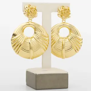 African Gold Plated Jewelry Set for Women Hoop Earrings and Pendant Set Italian Weddings Bangle Ring Jewellery Set Wholesale