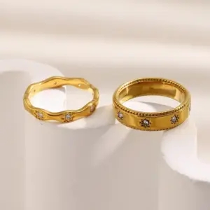MamacitaSlay 316L Stainless Steel Zircon Star Ring 18K Gold Plated Waterproof Jewelry Women's Classic Ring High Quality Gift