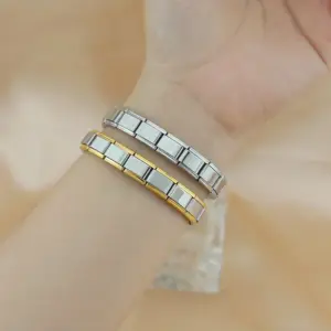 Italian Charm Link Stainless Steel Golden Bracelet for Woman Men DIY Making 9mm Bead Silver Color Retro Bangle Jewelry Wholesale