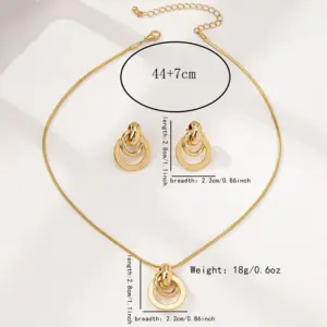 3pcs Elegant Vintage Jewelry Set for Women Metal Geometric Circle Necklace Golden Choker Bridal Wedding Bracelet Party Gift