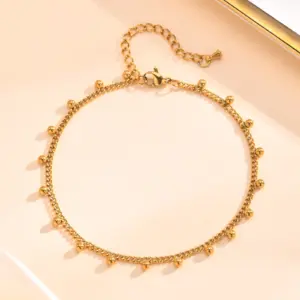 Ball Anklet Bracelet Stainless Steel Non-tarnish Waterproof Adjustable Beach Bead Cuban Link Summer Boho Foot Jewelry for Women