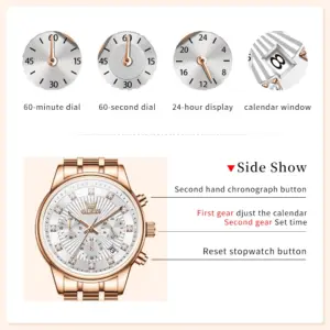 OLEVS 3669 Ladies Waterproof Multifunctional Chronograph Quartz Watch Luminous Fashion Brand Date Ladies Watch with Box