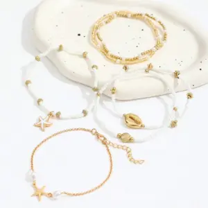 6pcs/set Fashion Stackable Starfish Shell Pendant Beads Anklets Set For Women Beach Jewelry Accessories