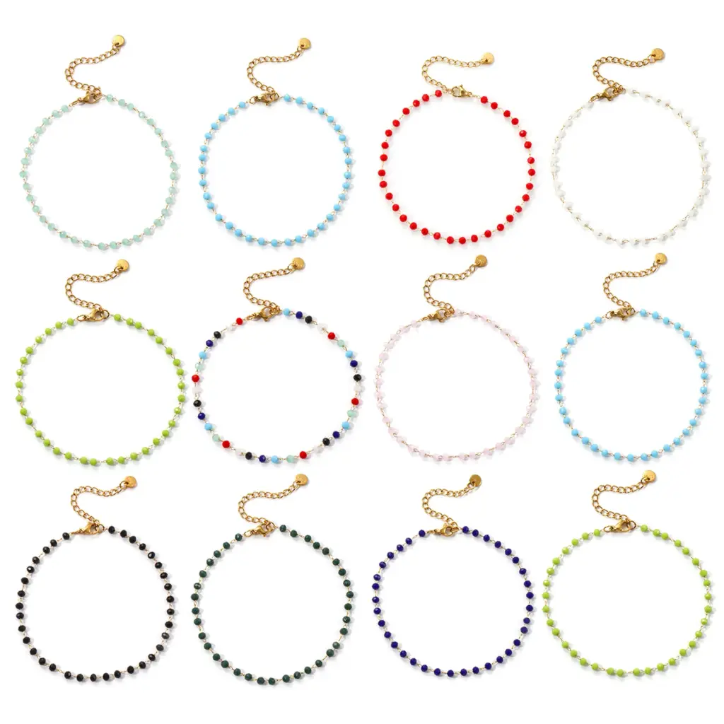 Fashion Summer Anklet 18K Gold Plated 304 Stainless Steel & Glass Beaded Chain Anklets For Women Beach Gift 22cm(8.7") long