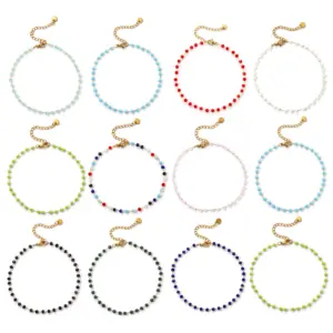 Fashion Summer Anklet 18K Gold Plated 304 Stainless Steel & Glass Beaded Chain Anklets For Women Beach Gift 22cm(8.7") long