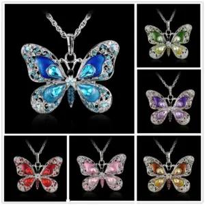 Vintage Colorful Crystal Butterfly Pendant Necklace For Women Fashion Collar Chain Necklace Party Wedding Aesthetic Y2k Jewelry