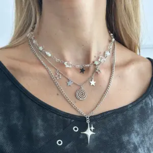 Stainless steel spiral pendant necklace / layered choker / star charm necklace / grunge cyber y2k fairycore subversive archive