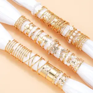 58PCS Vintage Heart Snake Butterfly Rings Set for Women Fashion Metal Gold Plated Geometric Hollow Finger Ring Jewelry Gifts New