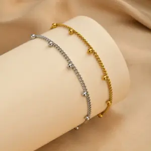 Women's Silver Tone Stainless Steel Beads Ankle Bracelet, Foot Chain Anklet, Waterproof Non Tarnish Fashion Summer Beach Jewelry